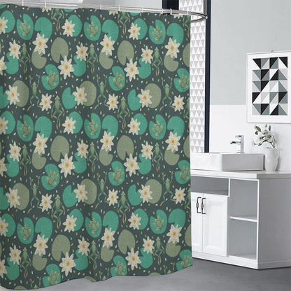 Frogs And Water Lilies Pattern Print Premium Shower Curtain