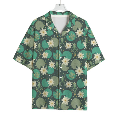 Frogs And Water Lilies Pattern Print Rayon Hawaiian Shirt