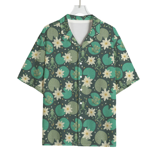 Frogs And Water Lilies Pattern Print Rayon Hawaiian Shirt