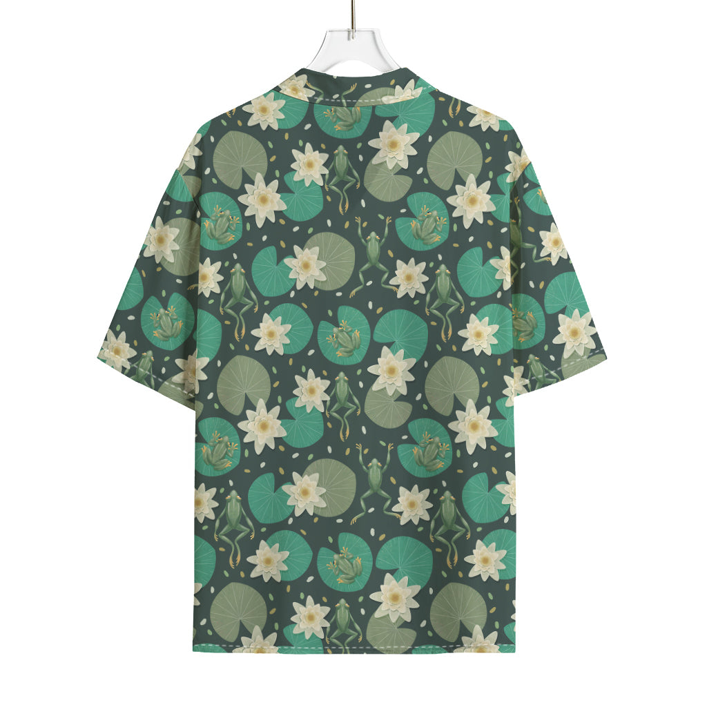 Frogs And Water Lilies Pattern Print Rayon Hawaiian Shirt