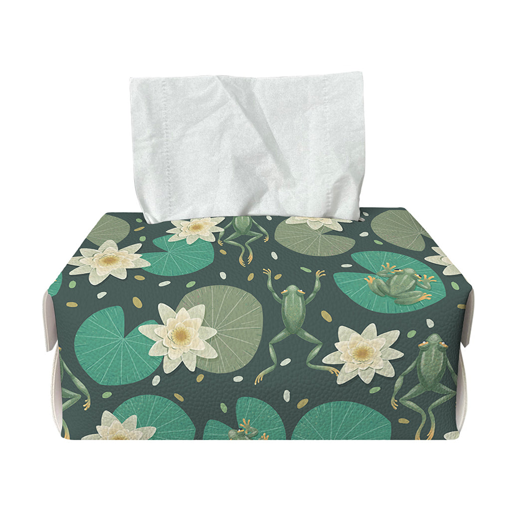 Frogs And Water Lilies Pattern Print Rectangle Tissue Box Cover
