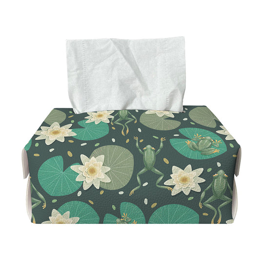 Frogs And Water Lilies Pattern Print Rectangle Tissue Box Cover