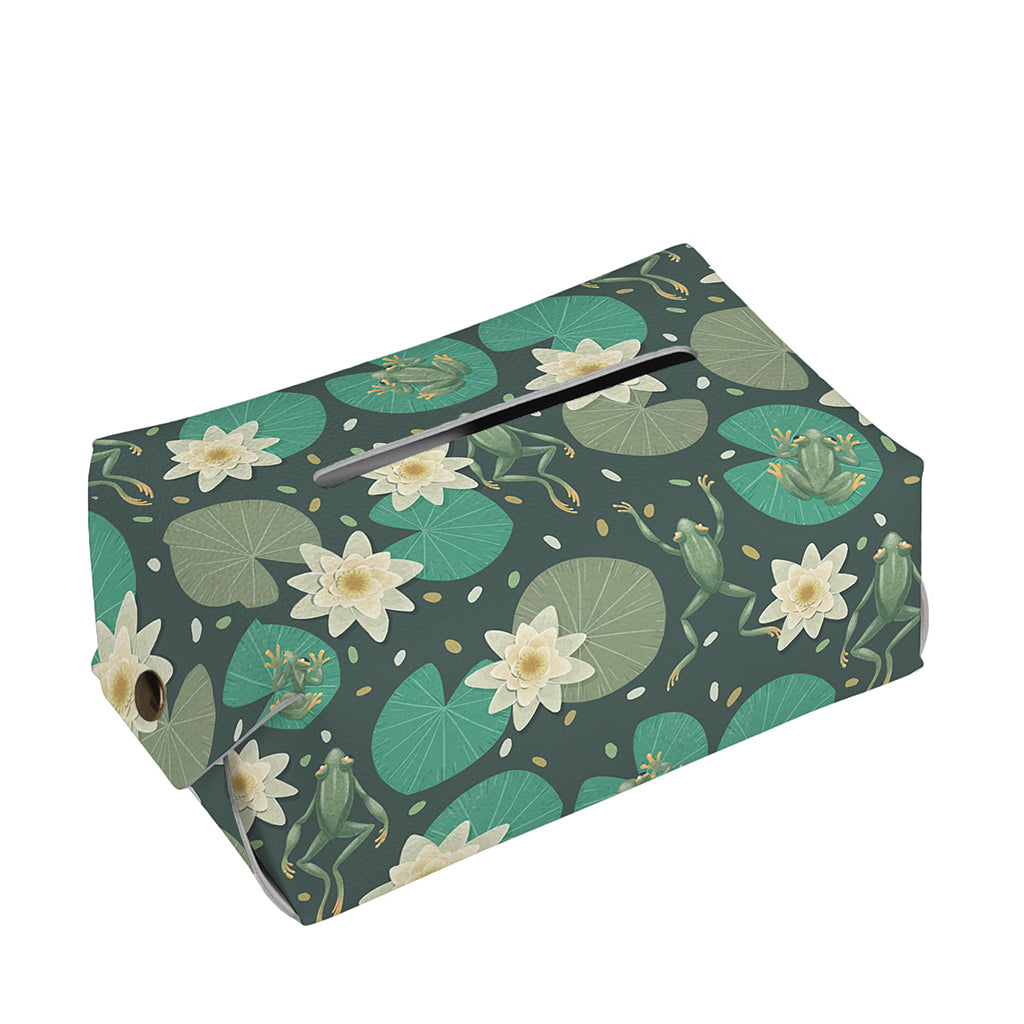 Frogs And Water Lilies Pattern Print Rectangle Tissue Box Cover