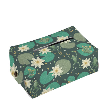 Frogs And Water Lilies Pattern Print Rectangle Tissue Box Cover
