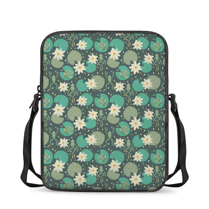 Frogs And Water Lilies Pattern Print Rectangular Crossbody Bag