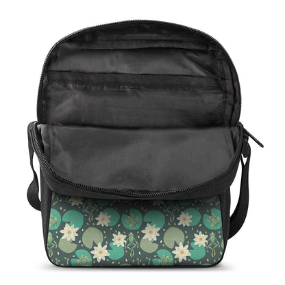 Frogs And Water Lilies Pattern Print Rectangular Crossbody Bag