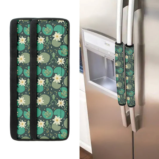 Frogs And Water Lilies Pattern Print Refrigerator Handle Covers