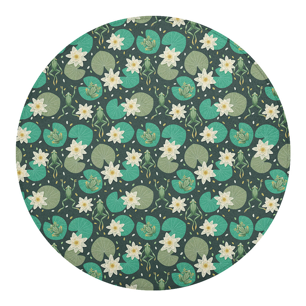 Frogs And Water Lilies Pattern Print Round Blanket