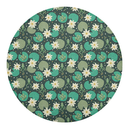 Frogs And Water Lilies Pattern Print Round Blanket