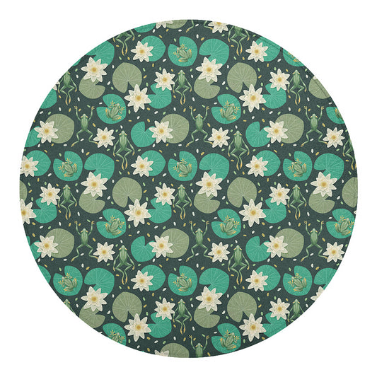 Frogs And Water Lilies Pattern Print Round Blanket