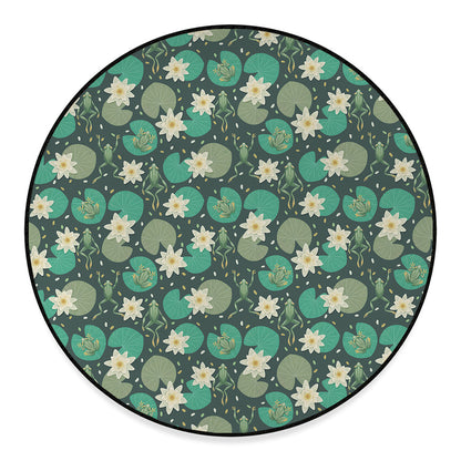 Frogs And Water Lilies Pattern Print Round Floor Mat