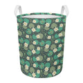 Frogs And Water Lilies Pattern Print Round Laundry Basket