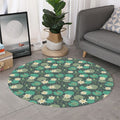 Frogs And Water Lilies Pattern Print Round Rug