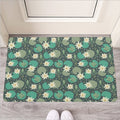 Frogs And Water Lilies Pattern Print Rubber Doormat
