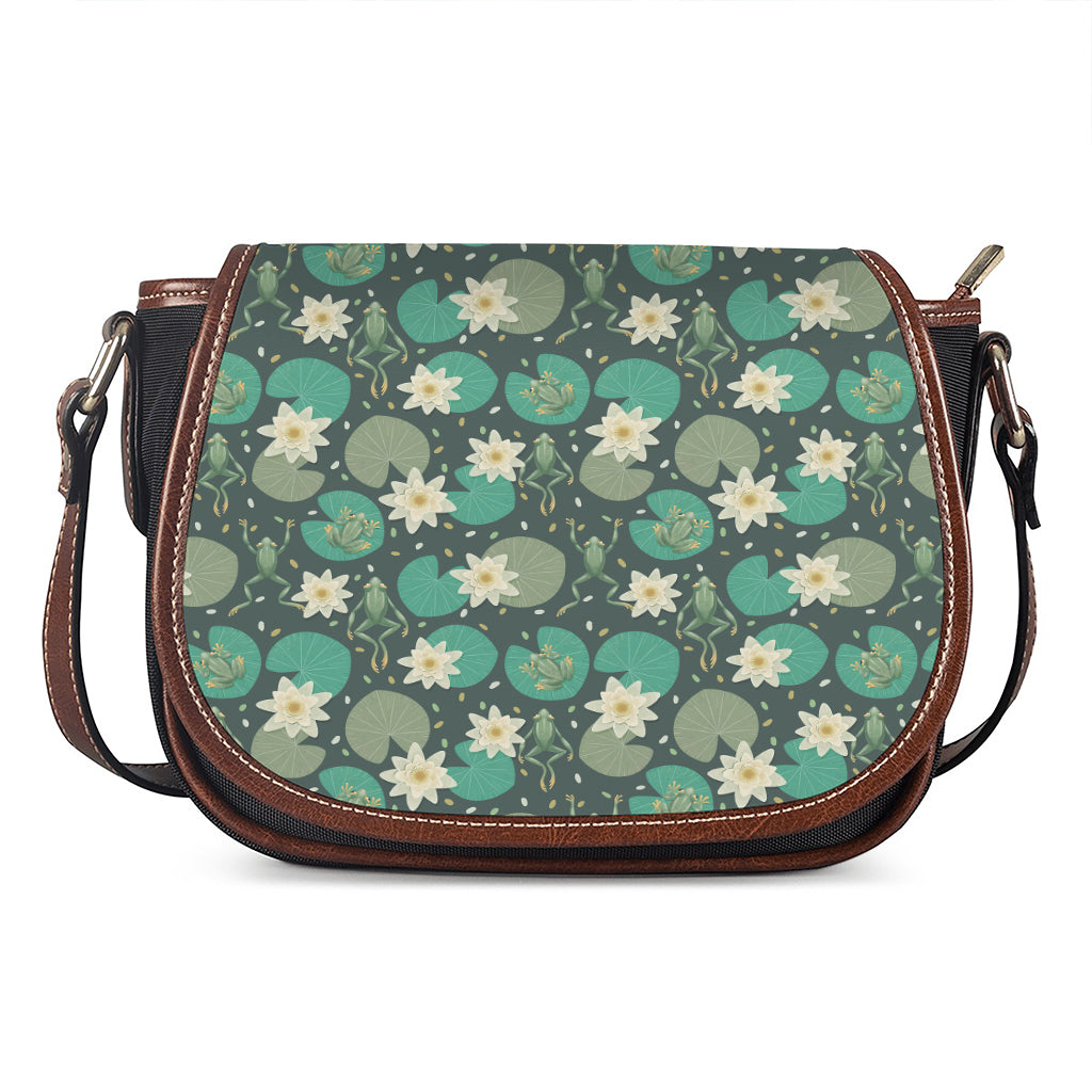 Frogs And Water Lilies Pattern Print Saddle Bag