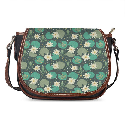 Frogs And Water Lilies Pattern Print Saddle Bag