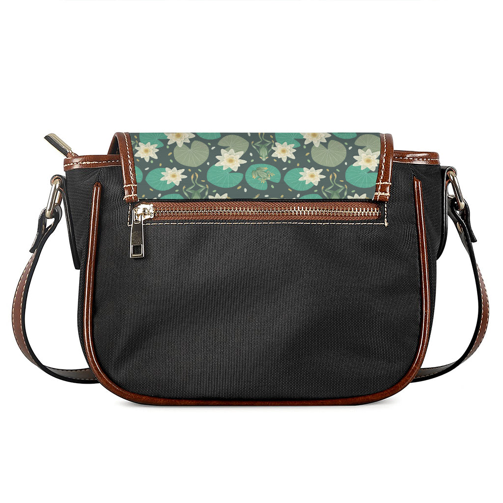 Frogs And Water Lilies Pattern Print Saddle Bag