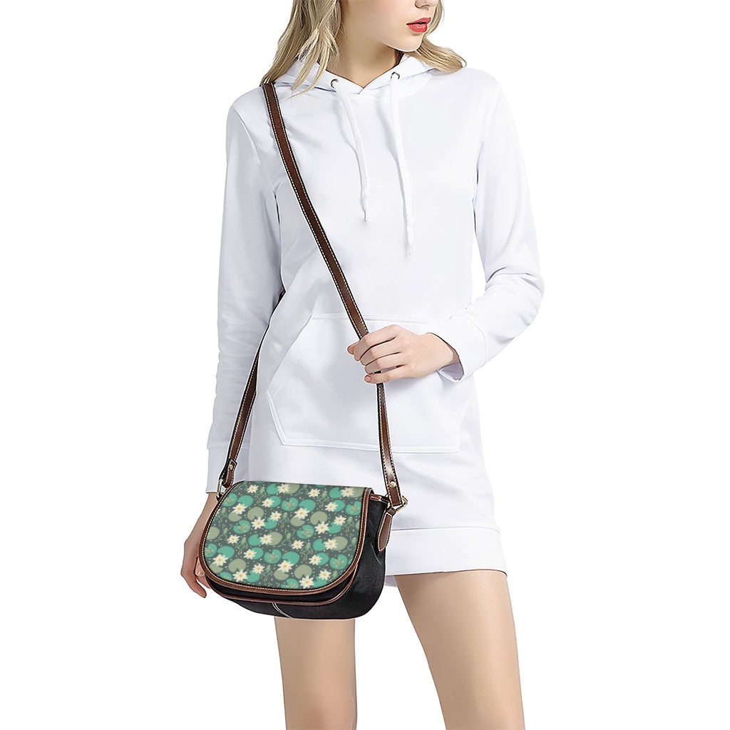 Frogs And Water Lilies Pattern Print Saddle Bag