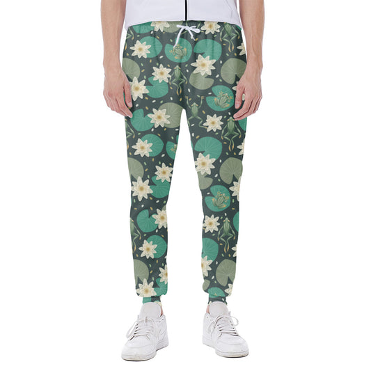 Frogs And Water Lilies Pattern Print Scuba Joggers