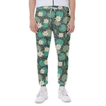 Frogs And Water Lilies Pattern Print Scuba Joggers