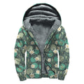 Frogs And Water Lilies Pattern Print Sherpa Lined Zip Up Hoodie