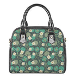 Frogs And Water Lilies Pattern Print Shoulder Handbag