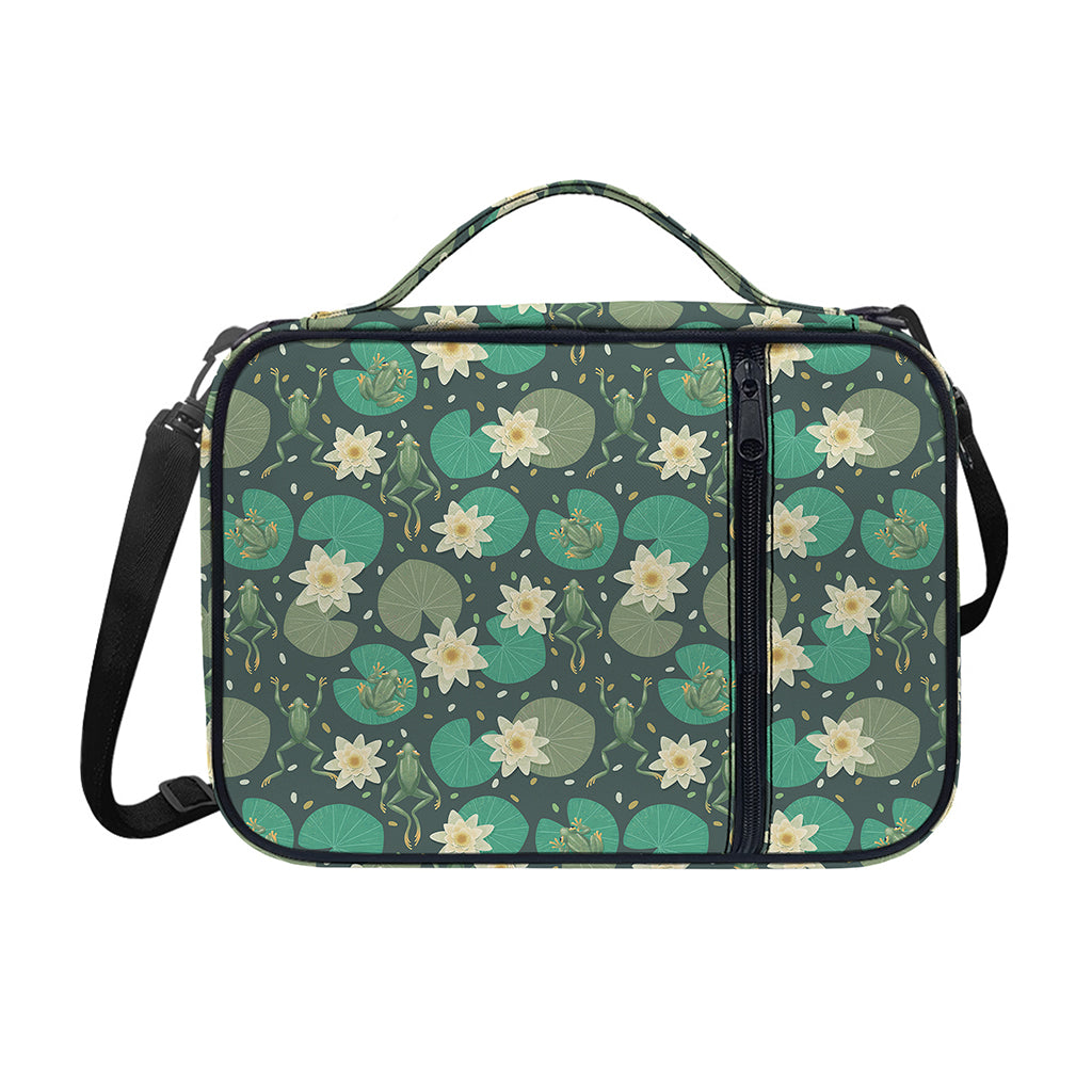 Frogs And Water Lilies Pattern Print Shoulder Strap Bible Bag