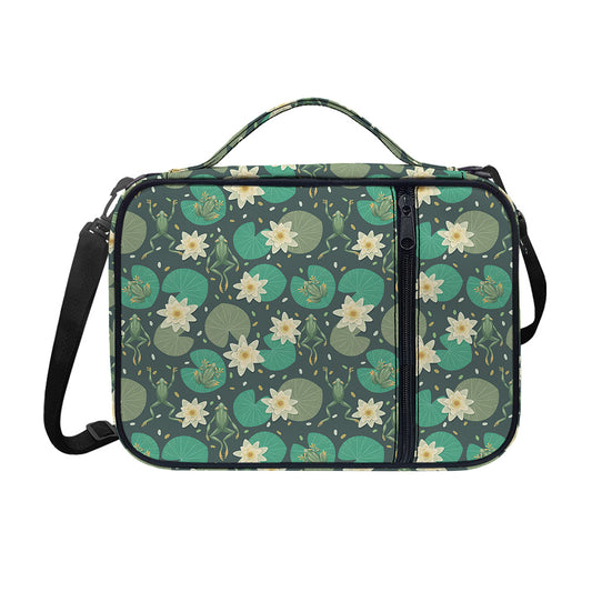 Frogs And Water Lilies Pattern Print Shoulder Strap Bible Bag