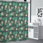 Frogs And Water Lilies Pattern Print Shower Curtain