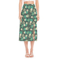 Frogs And Water Lilies Pattern Print Side Slit Midi Skirt