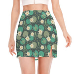 Frogs And Water Lilies Pattern Print Side Slit Mini Skirt