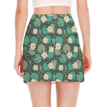 Frogs And Water Lilies Pattern Print Side Slit Mini Skirt