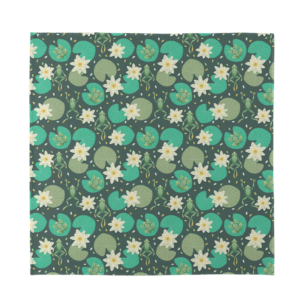 Frogs And Water Lilies Pattern Print Silk Bandana
