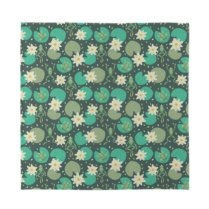 Frogs And Water Lilies Pattern Print Silk Bandana