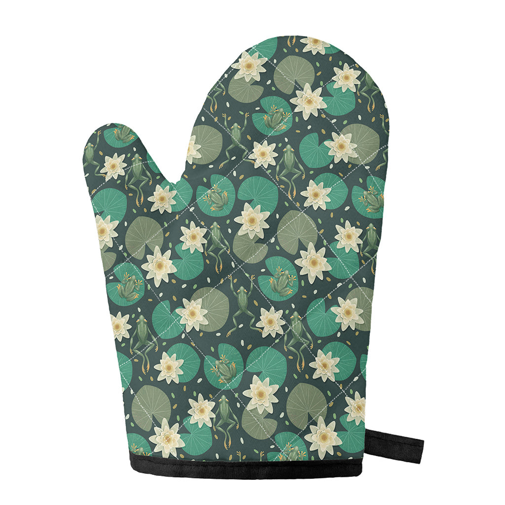 Frogs And Water Lilies Pattern Print Single Oven Mitt