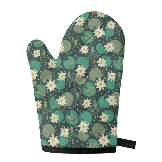 Frogs And Water Lilies Pattern Print Single Oven Mitt