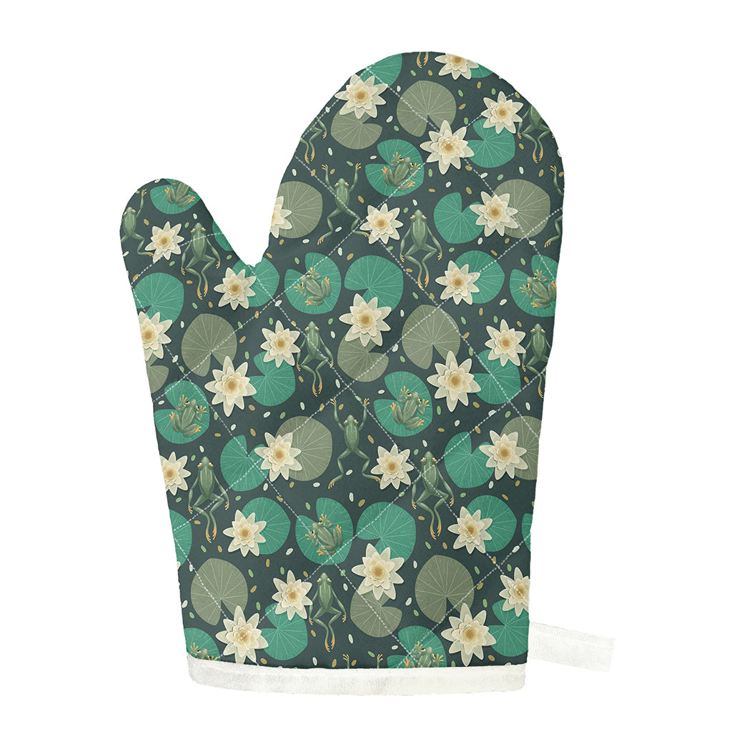 Frogs And Water Lilies Pattern Print Single Oven Mitt