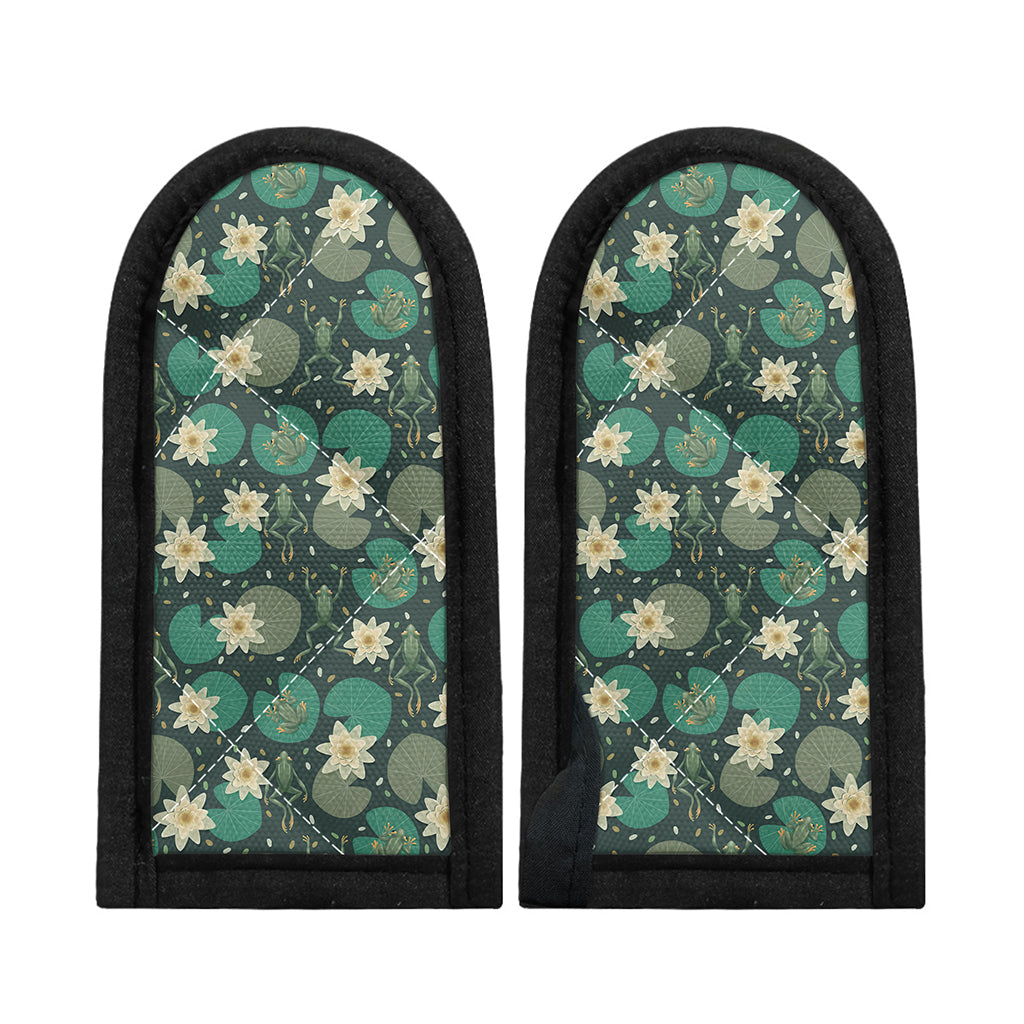 Frogs And Water Lilies Pattern Print Skillet Handle Cover