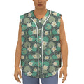 Frogs And Water Lilies Pattern Print Sleeveless Baseball Jersey