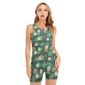 Frogs And Water Lilies Pattern Print Sleeveless One Piece Swimsuit