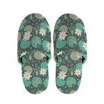 Frogs And Water Lilies Pattern Print Slippers