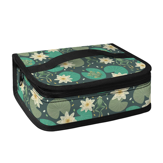 Frogs And Water Lilies Pattern Print Small Lunch Bag
