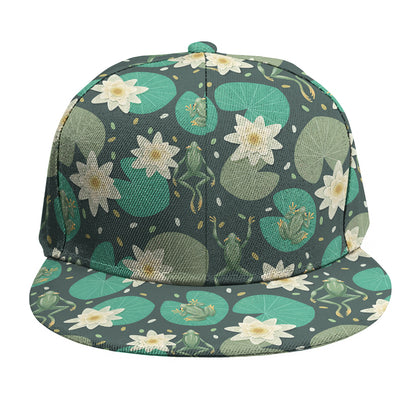 Frogs And Water Lilies Pattern Print Snapback Cap