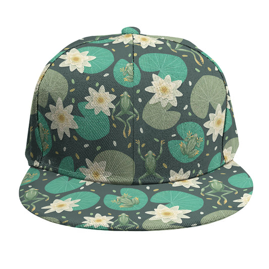 Frogs And Water Lilies Pattern Print Snapback Cap
