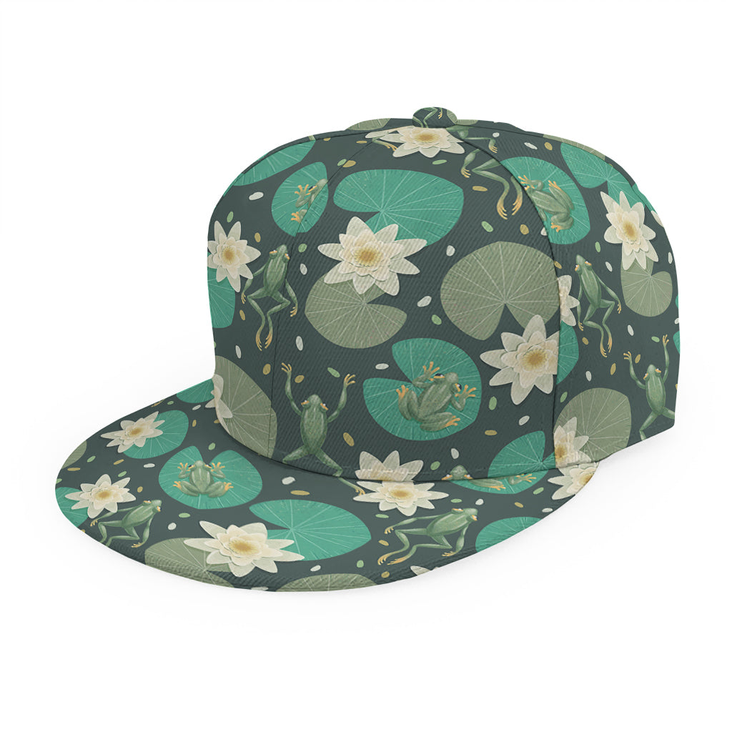 Frogs And Water Lilies Pattern Print Snapback Cap