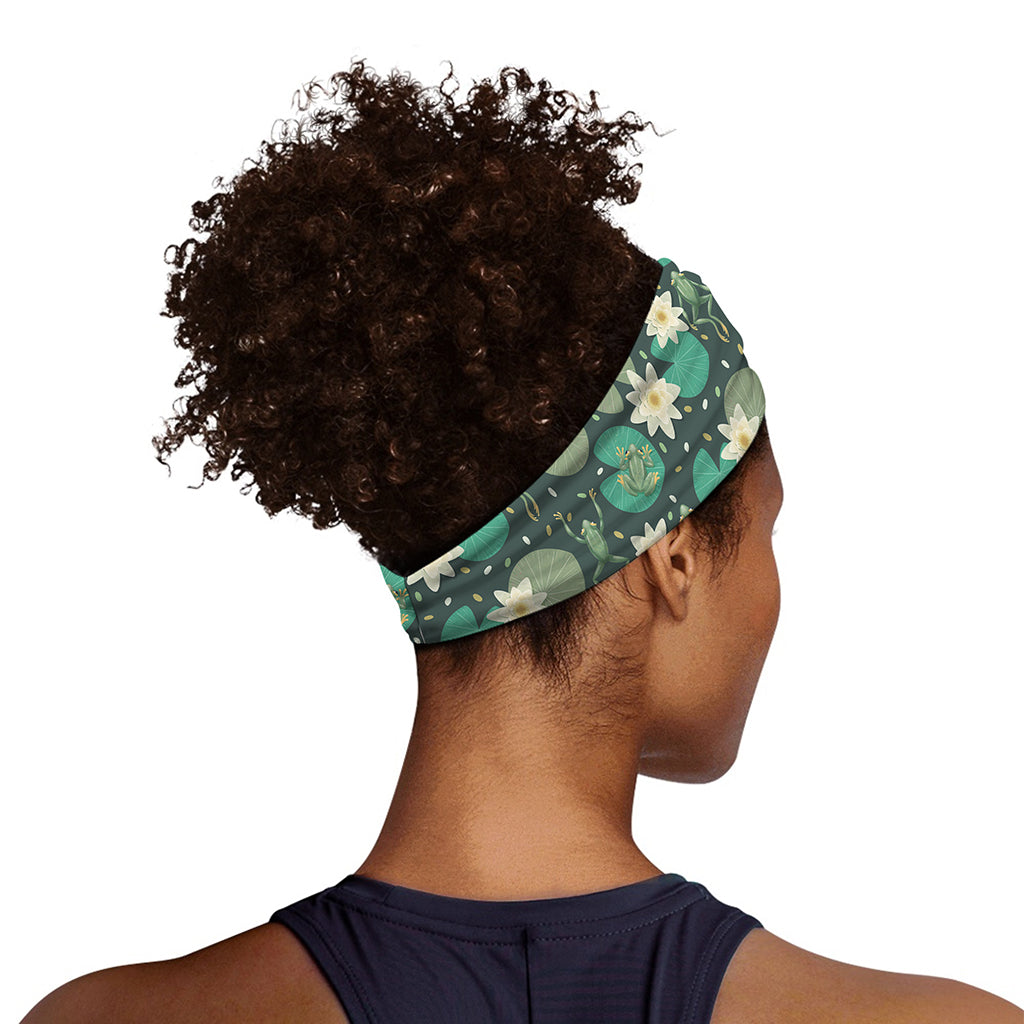 Frogs And Water Lilies Pattern Print Sports Headband