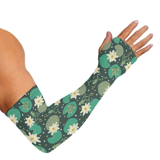 Frogs And Water Lilies Pattern Print Sun Protection Arm Sleeves