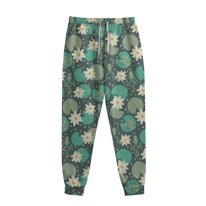 Frogs And Water Lilies Pattern Print Sweatpants