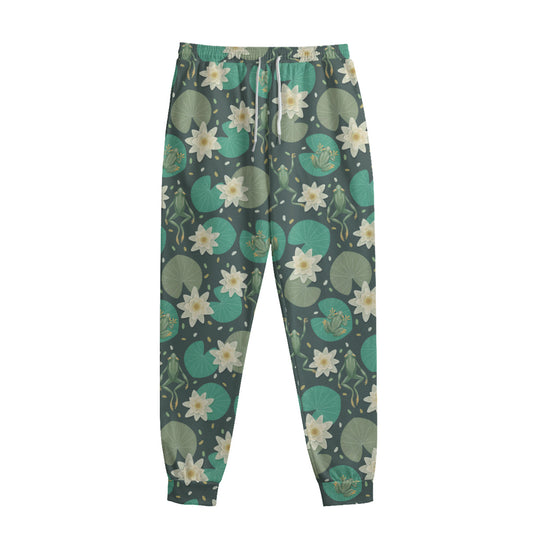 Frogs And Water Lilies Pattern Print Sweatpants