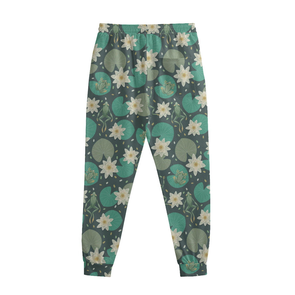 Frogs And Water Lilies Pattern Print Sweatpants